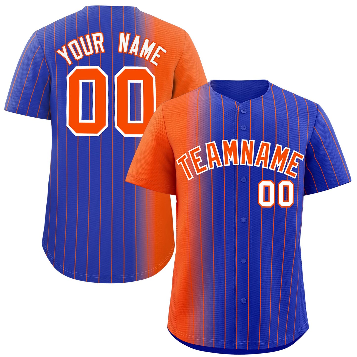 Custom Royal Orange Pinstripe Personalized Gradient Authentic Baseball Jersey