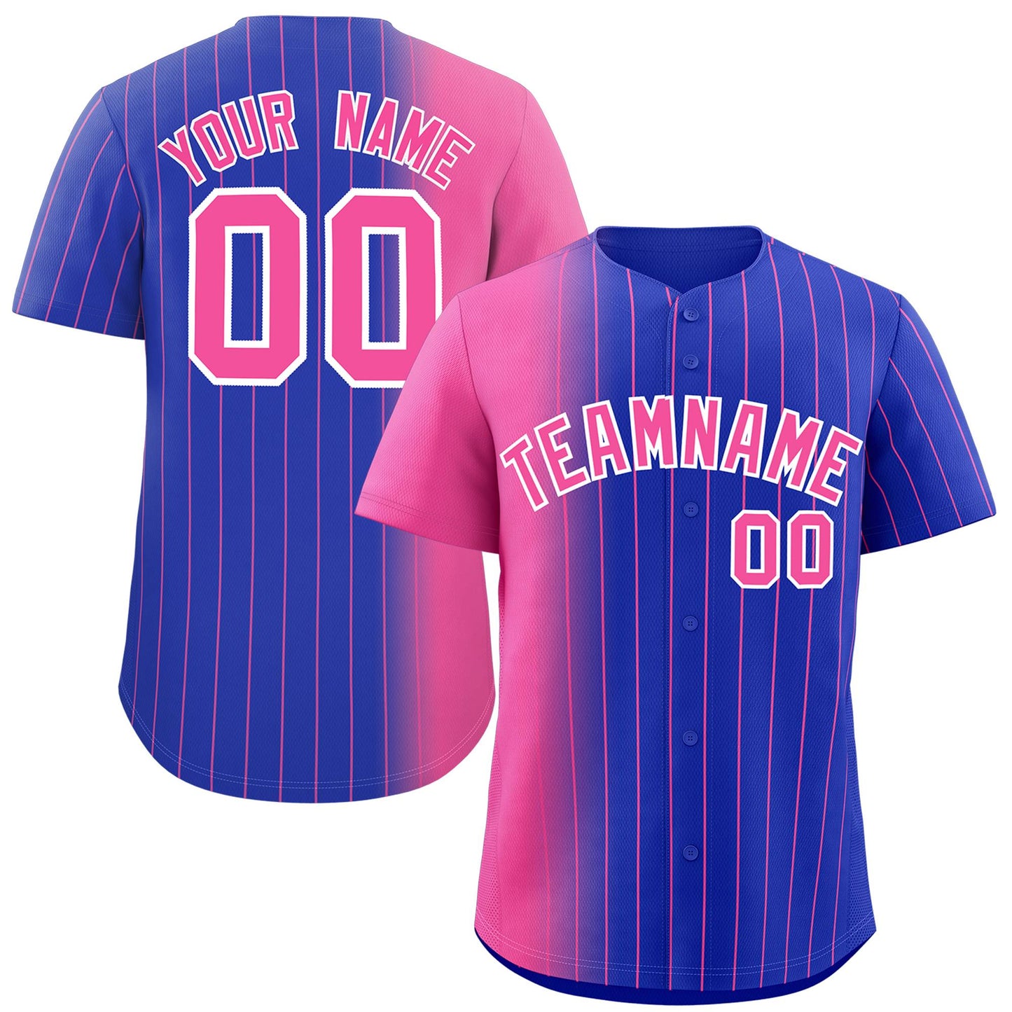 Custom Royal Pink Pinstripe Personalized Gradient Authentic Baseball Jersey