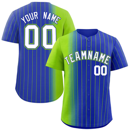 Custom Royal Neon Green Pinstripe Personalized Gradient Authentic Baseball Jersey