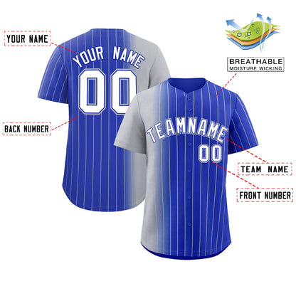 Custom Royal Gray Pinstripe Personalized Gradient Authentic Baseball Jersey