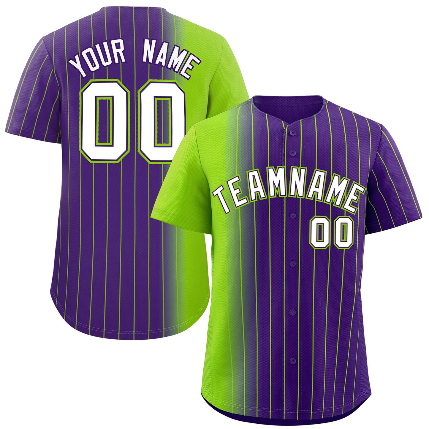 Custom Purple Neon Green Pinstripe Personalized Gradient Authentic Baseball Jersey