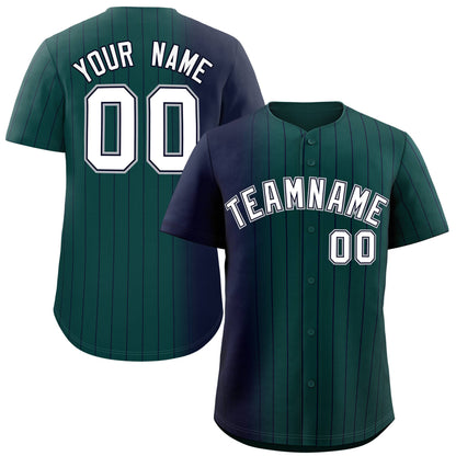 Custom Neon Green Navy Pinstripe Personalized Gradient Authentic Baseball Jersey