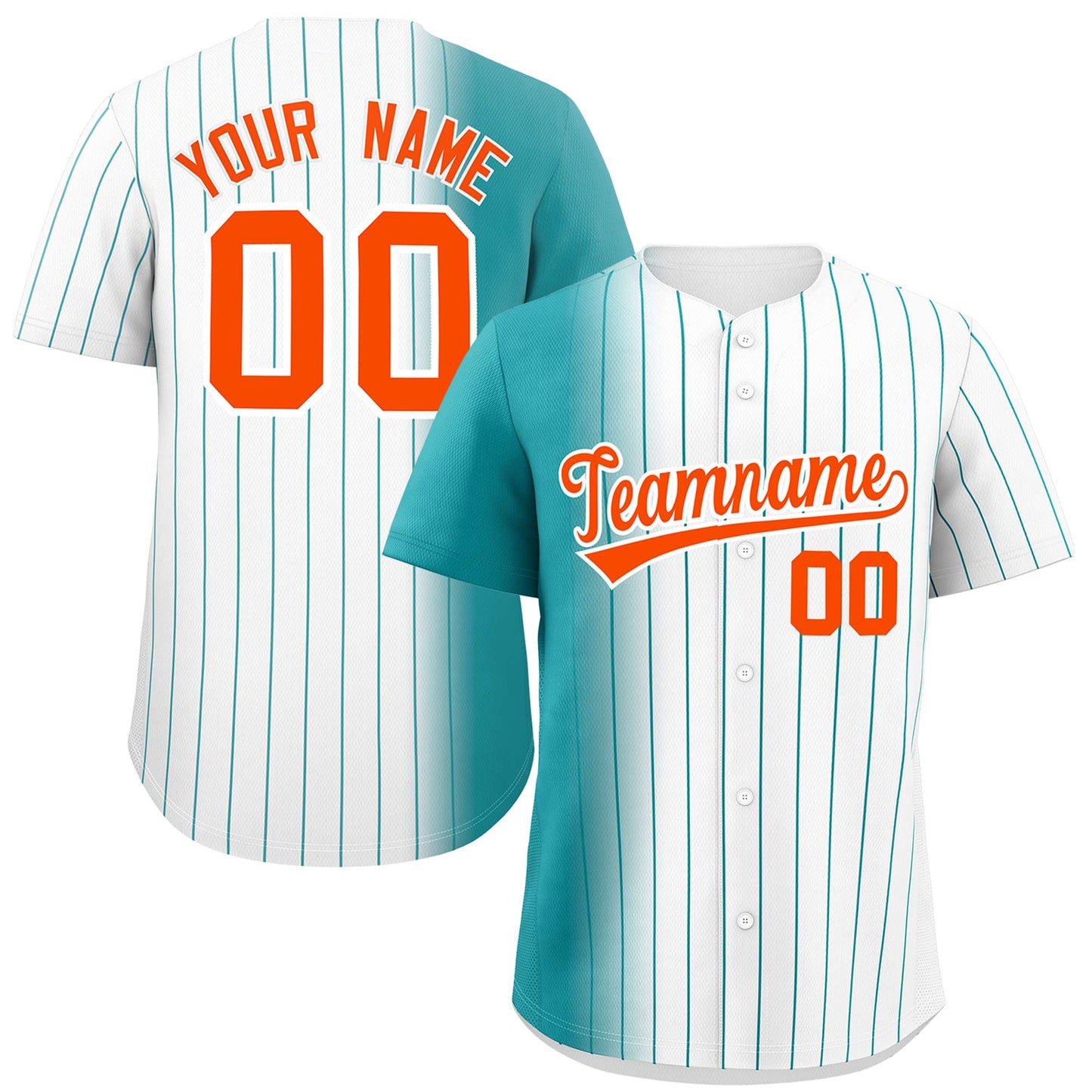 Custom White Aqua Pinstripe Personalized Gradient Authentic Baseball Jersey