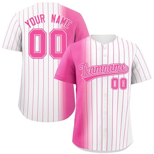 Custom White Pink Pinstripe Personalized Gradient Authentic Baseball Jersey