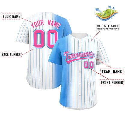 Custom White Powder Blue Pinstripe Personalized Gradient Authentic Baseball Jersey