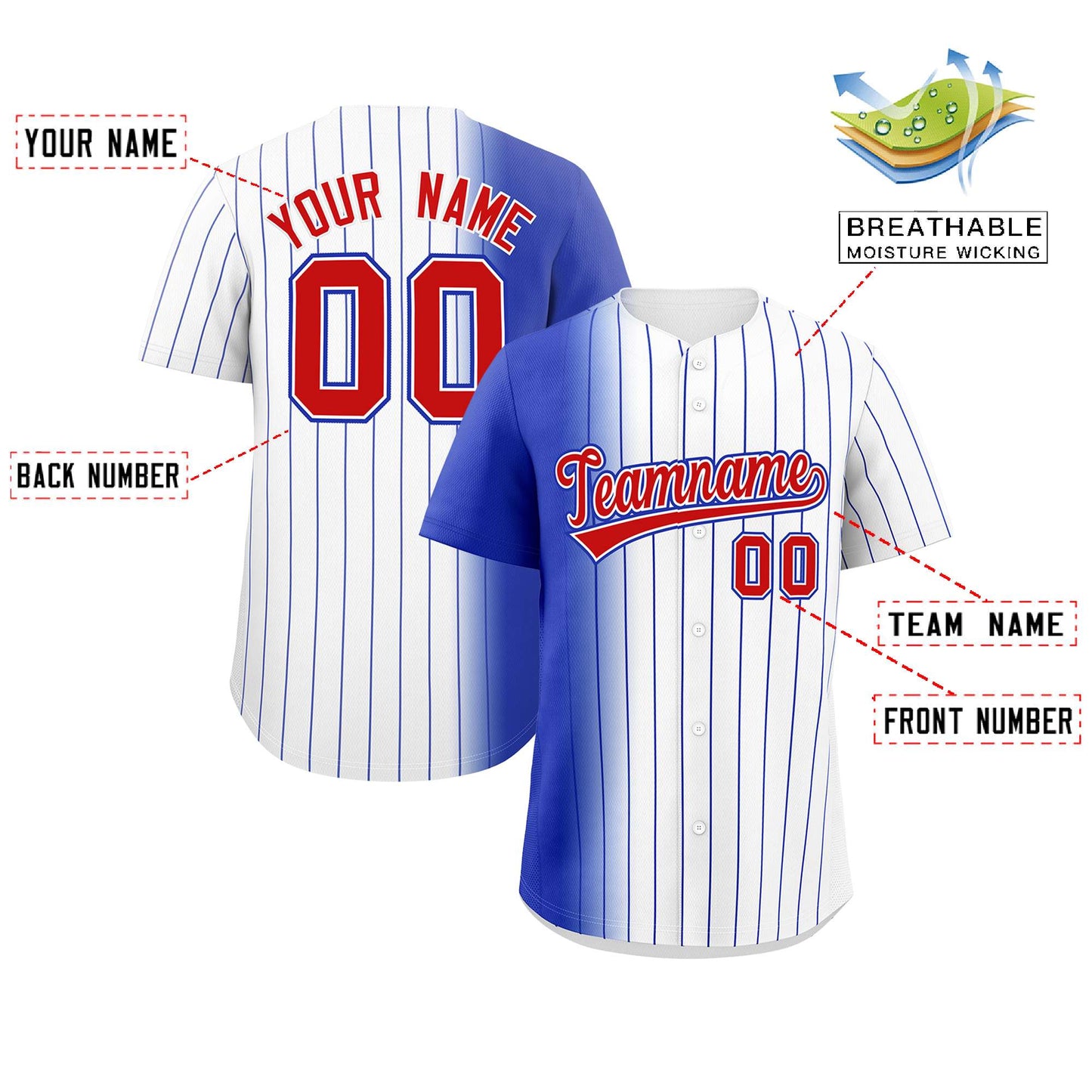 Custom White Royal Pinstripe Personalized Gradient Authentic Baseball Jersey