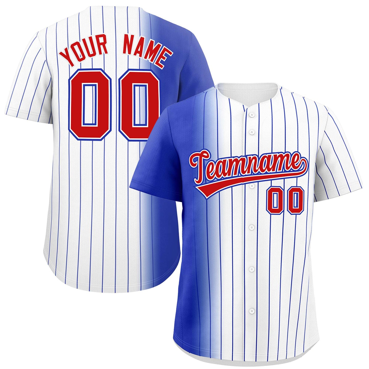 Custom White Royal Pinstripe Personalized Gradient Authentic Baseball Jersey