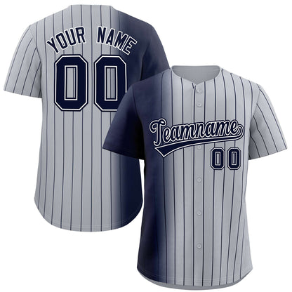 Custom Gray Navy Pinstripe Personalized Gradient Authentic Baseball Jersey