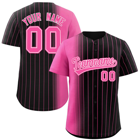 Custom Black Pink Pinstripe Personalized Gradient Authentic Baseball Jersey