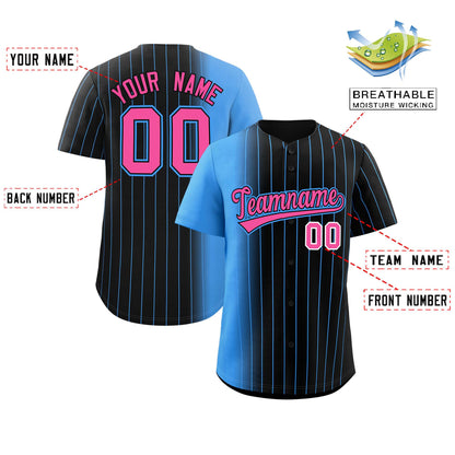 Custom Black Powder Blue Pinstripe Personalized Gradient Authentic Baseball Jersey