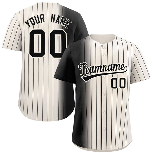 Custom Cream Black Pinstripe Personalized Gradient Authentic Baseball Jersey