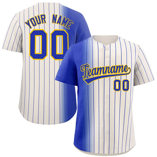 Custom Cream Royal Pinstripe Personalized Gradient Authentic Baseball Jersey