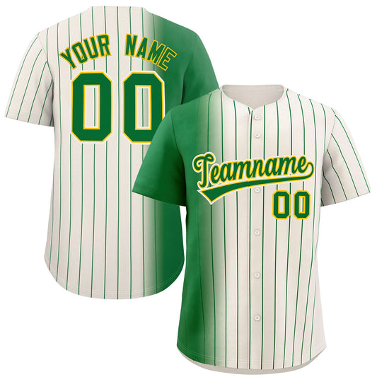 Custom Cream Kelly Green Pinstripe Personalized Gradient Authentic Baseball Jersey