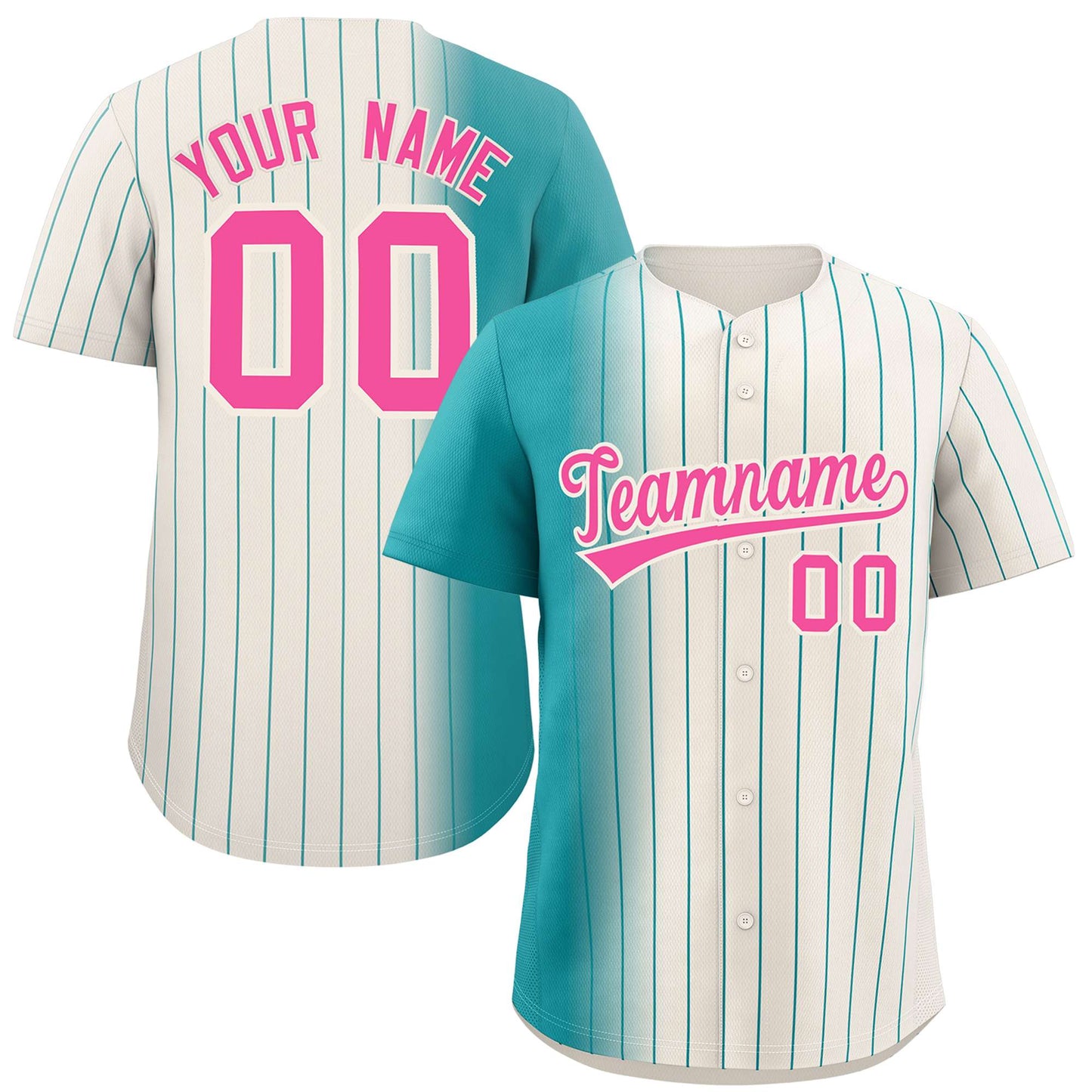 Custom Cream Aqua Pinstripe Personalized Gradient Authentic Baseball Jersey