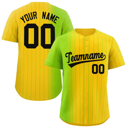 Custom Gold Neon Green Pinstripe Personalized Gradient Authentic Baseball Jersey