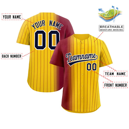 Custom Gold Crimson Pinstripe Personalized Gradient Authentic Baseball Jersey