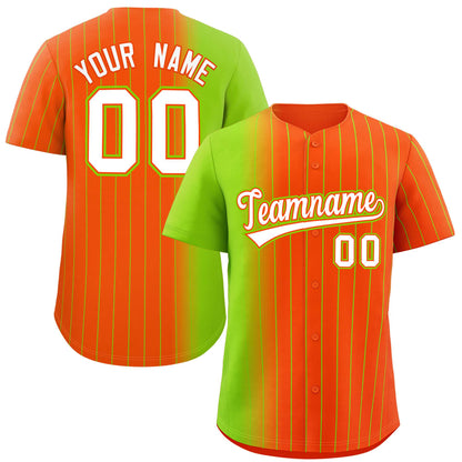 Custom Orange Neon Green Pinstripe Personalized Gradient Authentic Baseball Jersey