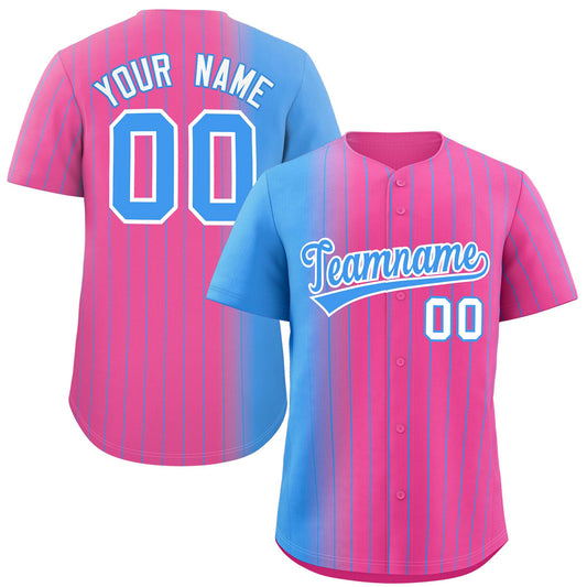 Custom Pink Powder Blue Pinstripe Personalized Gradient Authentic Baseball Jersey