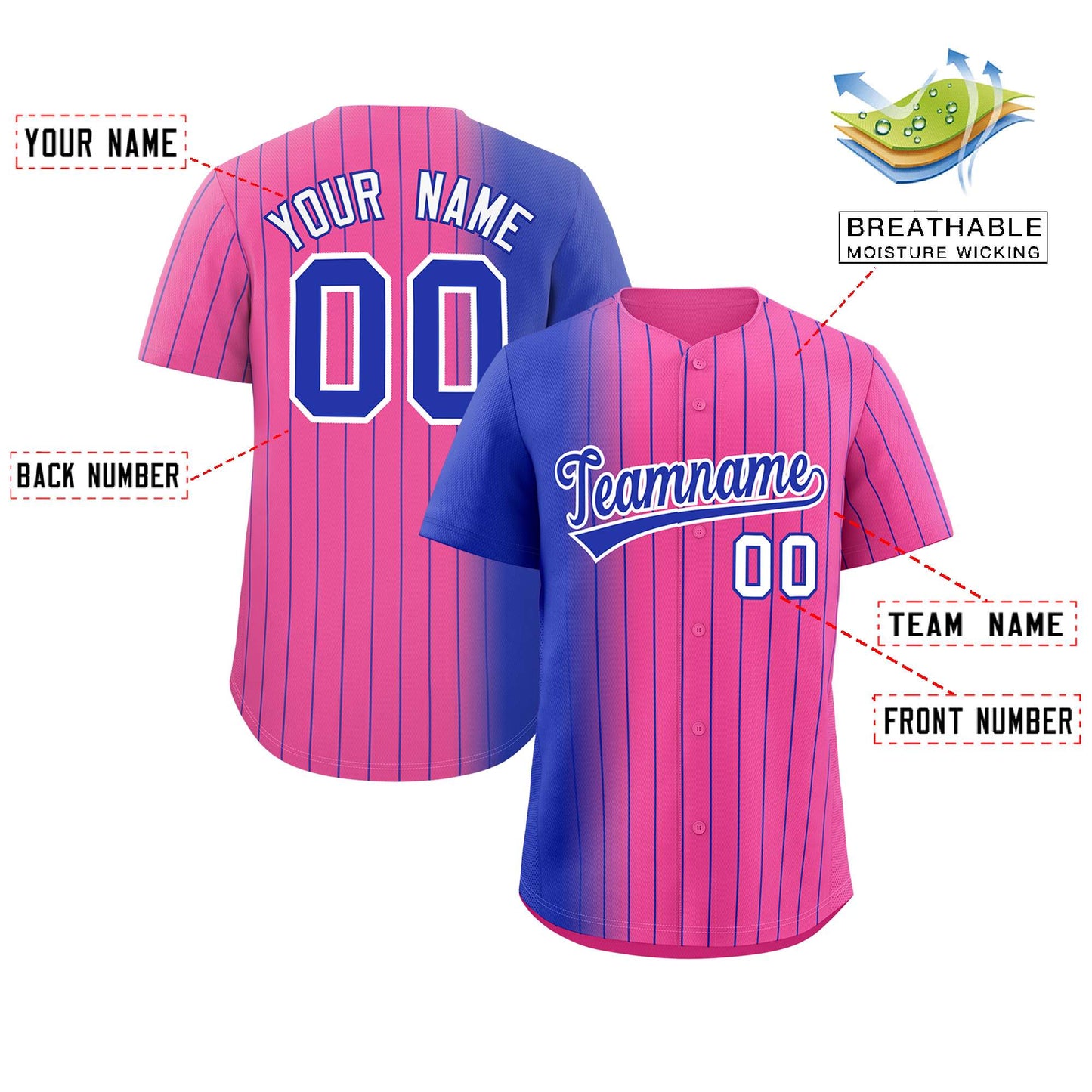 Custom Pink Royal Pinstripe Personalized Gradient Authentic Baseball Jersey