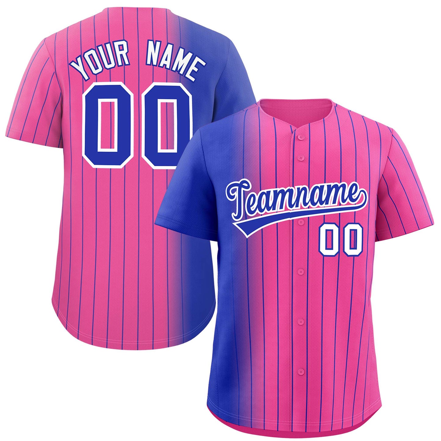 Custom Pink Royal Pinstripe Personalized Gradient Authentic Baseball Jersey