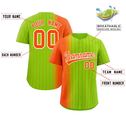 Custom Neon Green Orange Pinstripe Personalized Gradient Authentic Baseball Jersey