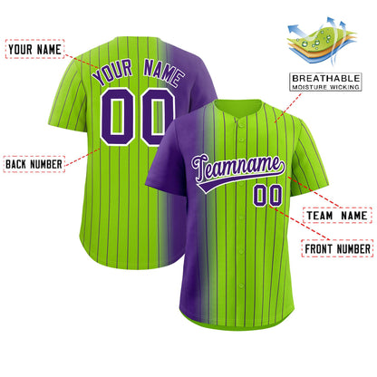 Custom Neon Green Purple Pinstripe Personalized Gradient Authentic Baseball Jersey