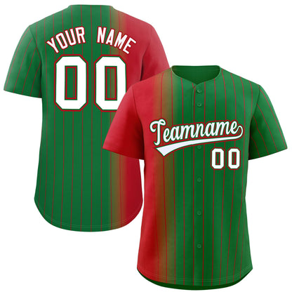 Custom Kelly Green Red Pinstripe Personalized Gradient Authentic Baseball Jersey