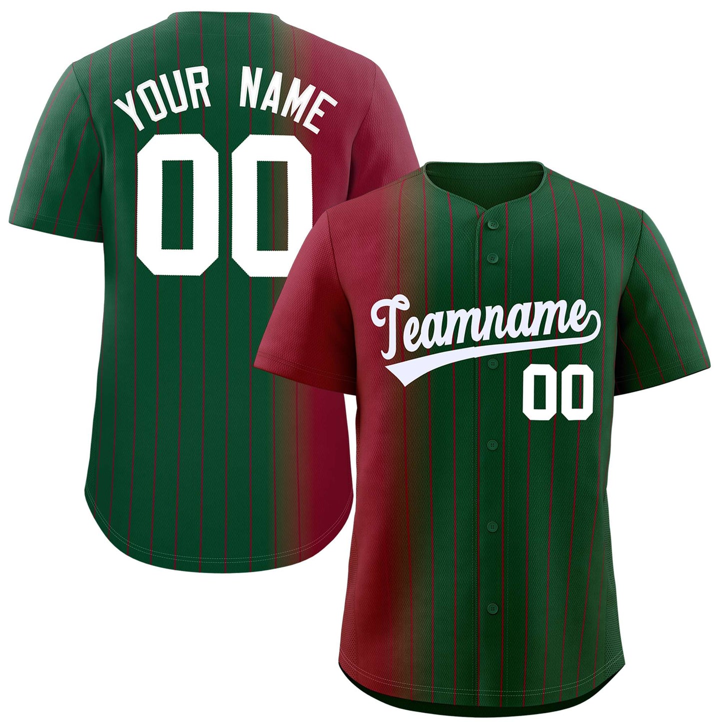 Custom Green Crimson Pinstripe Personalized Gradient Authentic Baseball Jersey