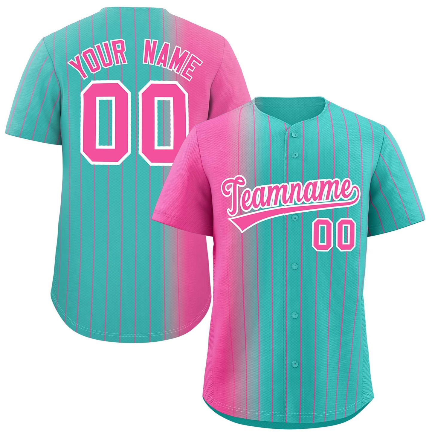 Custom Bright Green Pink Pinstripe Personalized Gradient Authentic Baseball Jersey