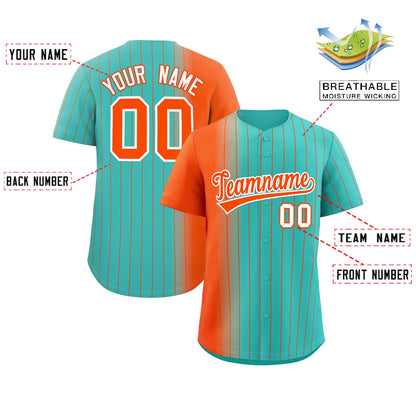 Custom Bright Green Orange Pinstripe Personalized Gradient Authentic Baseball Jersey