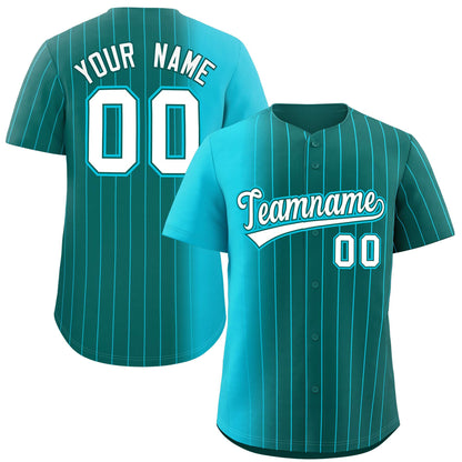 Custom Aqua Sky Blue Pinstripe Personalized Gradient Authentic Baseball Jersey