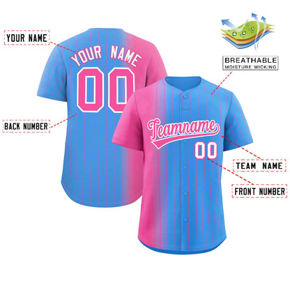 Custom Powder Blue Pink Pinstripe Personalized Gradient Authentic Baseball Jersey