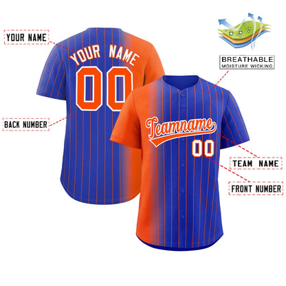 Custom Royal Orange Pinstripe Personalized Gradient Authentic Baseball Jersey