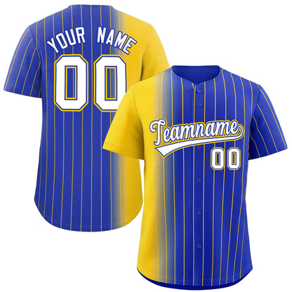 Custom Royal Gold Pinstripe Personalized Gradient Authentic Baseball Jersey