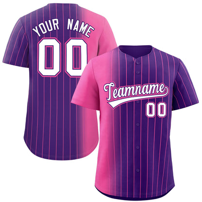 Custom Purple Pink Pinstripe Personalized Gradient Authentic Baseball Jersey