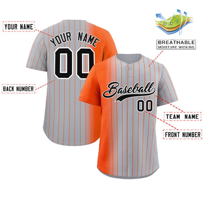 Custom Gray Orange Pinstripe Personalized Gradient Authentic Baseball Jersey