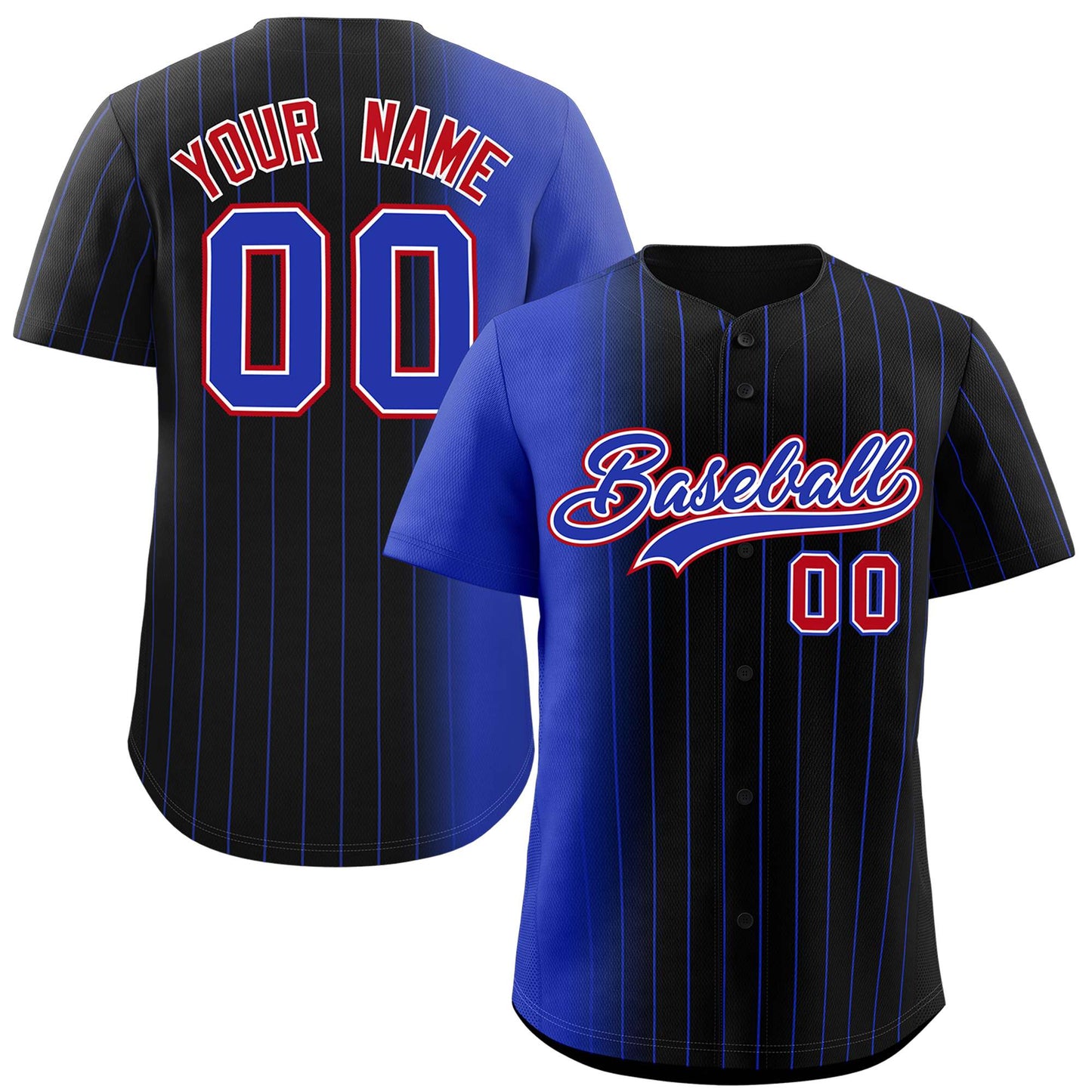 Custom Black Royal Pinstripe Personalized Gradient Authentic Baseball Jersey