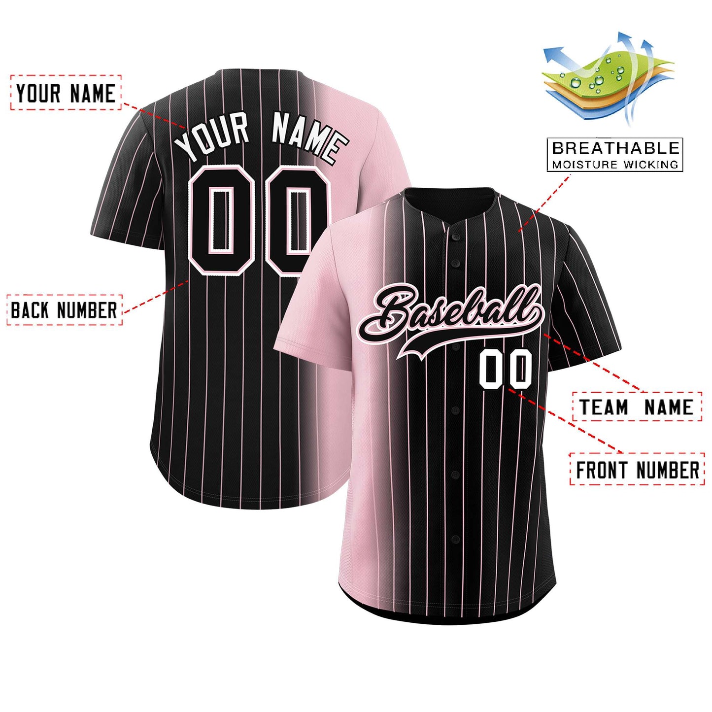 Custom Black Light Pink Pinstripe Personalized Gradient Authentic Baseball Jersey