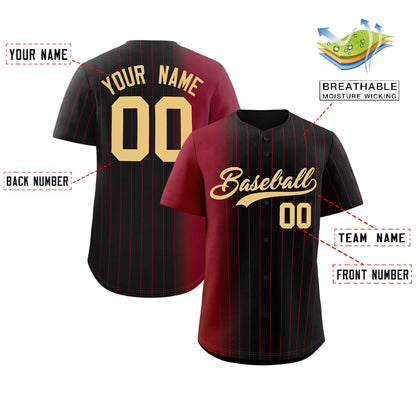 Custom Black Crimson Pinstripe Personalized Gradient Authentic Baseball Jersey