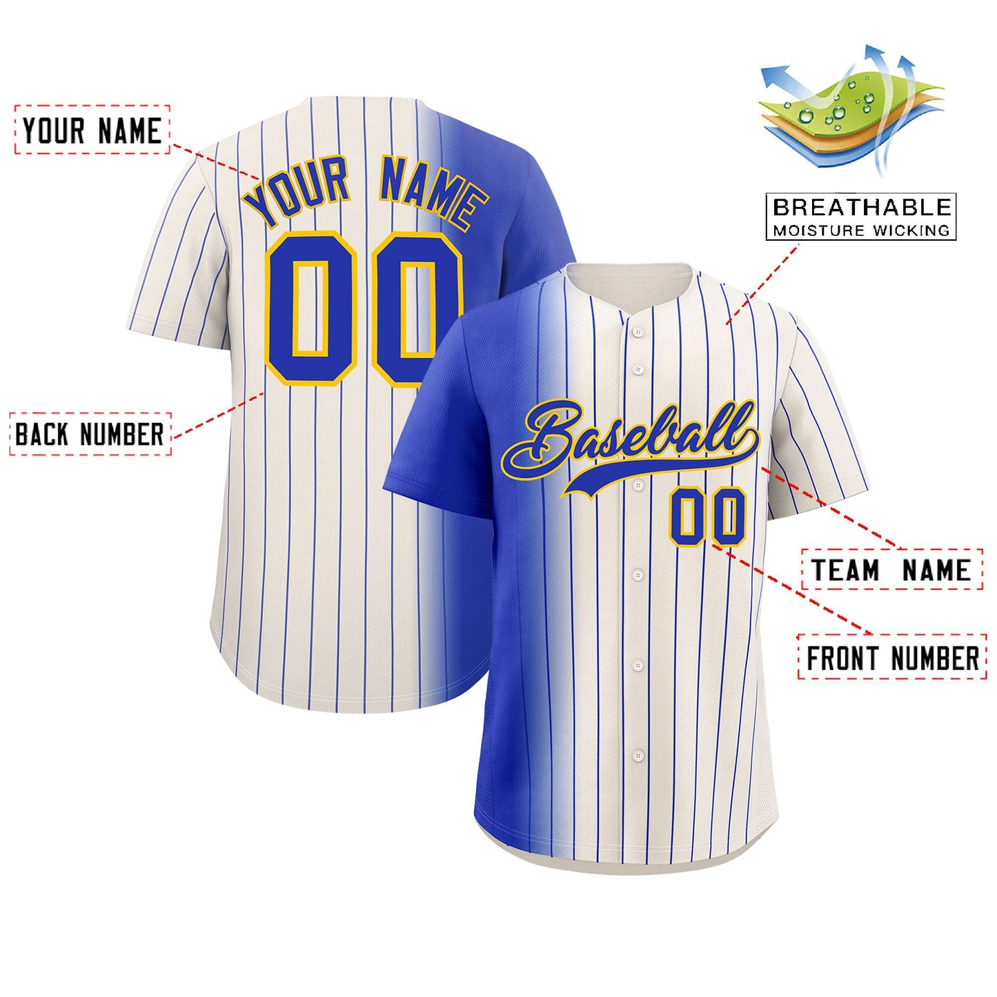 Custom Cream Royal Pinstripe Personalized Gradient Authentic Baseball Jersey