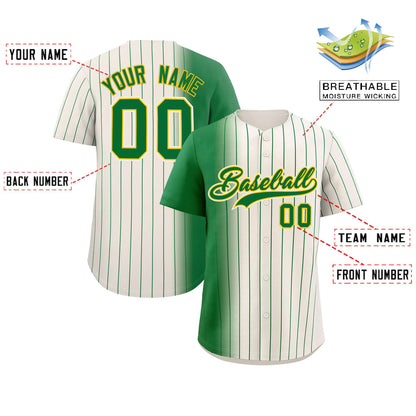 Custom Cream Kelly Green Pinstripe Personalized Gradient Authentic Baseball Jersey