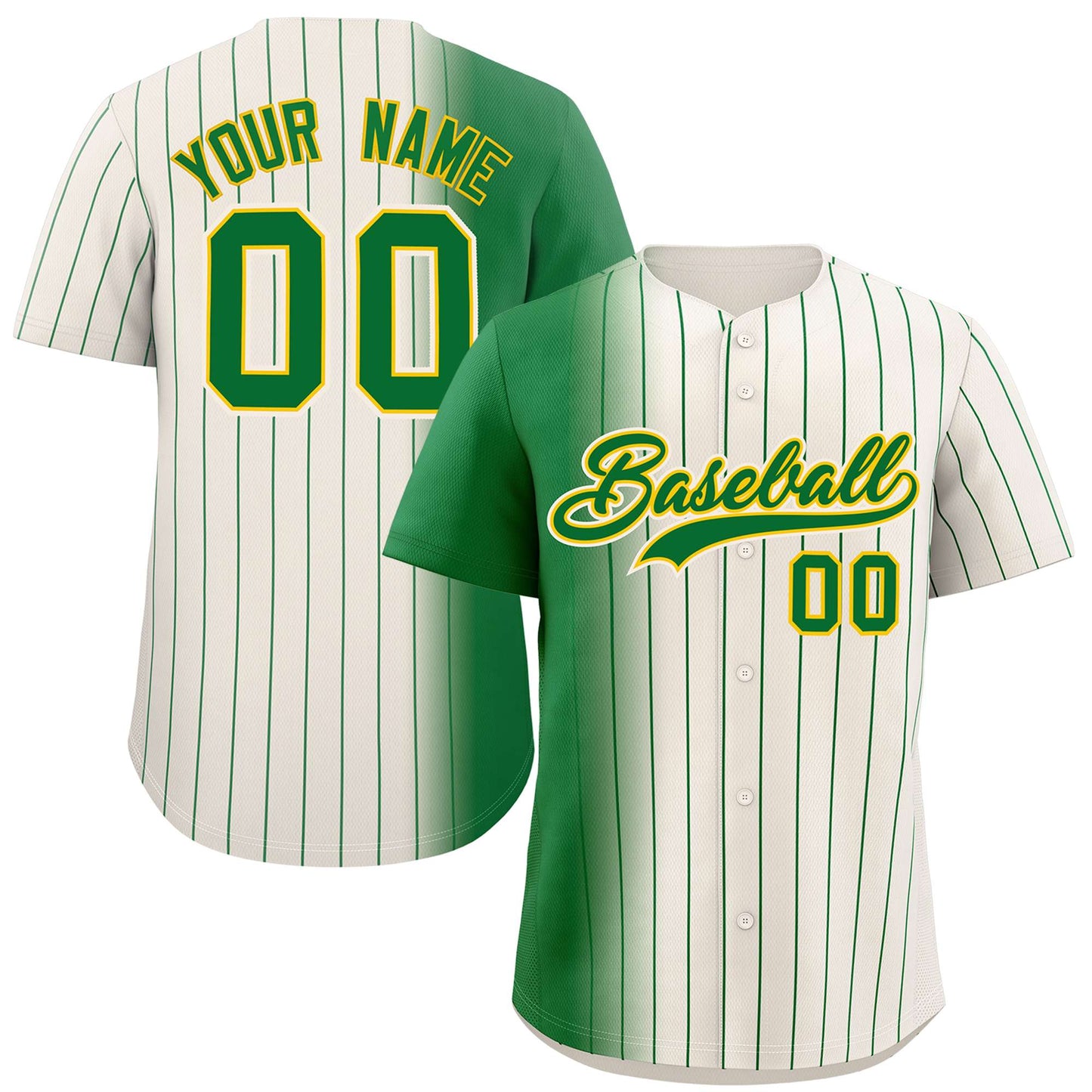 Custom Cream Kelly Green Pinstripe Personalized Gradient Authentic Baseball Jersey