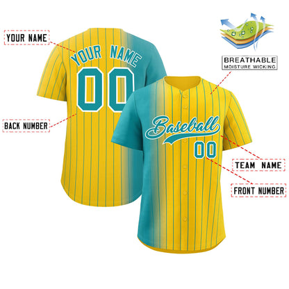 Custom Gold Aqua Pinstripe Personalized Gradient Authentic Baseball Jersey