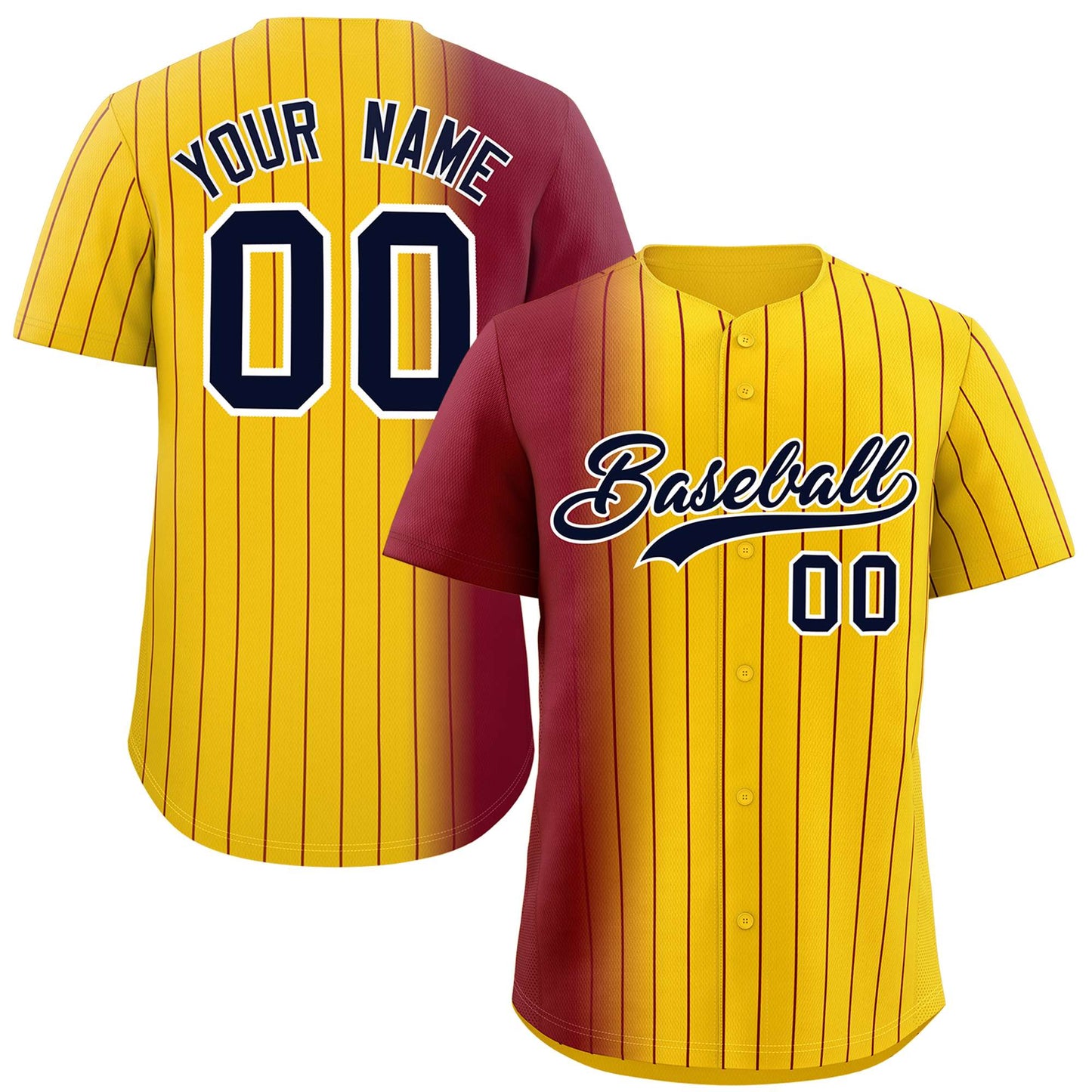 Custom Gold Crimson Pinstripe Personalized Gradient Authentic Baseball Jersey