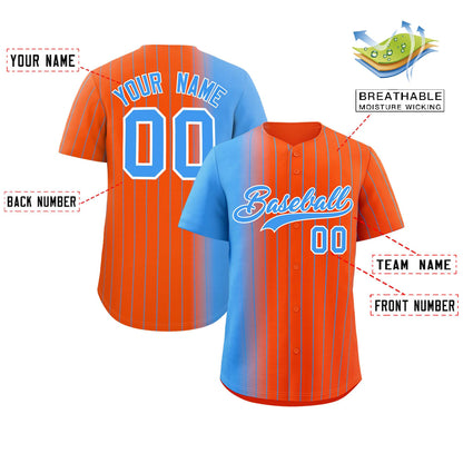 Custom Orange Powder Blue Pinstripe Personalized Gradient Authentic Baseball Jersey