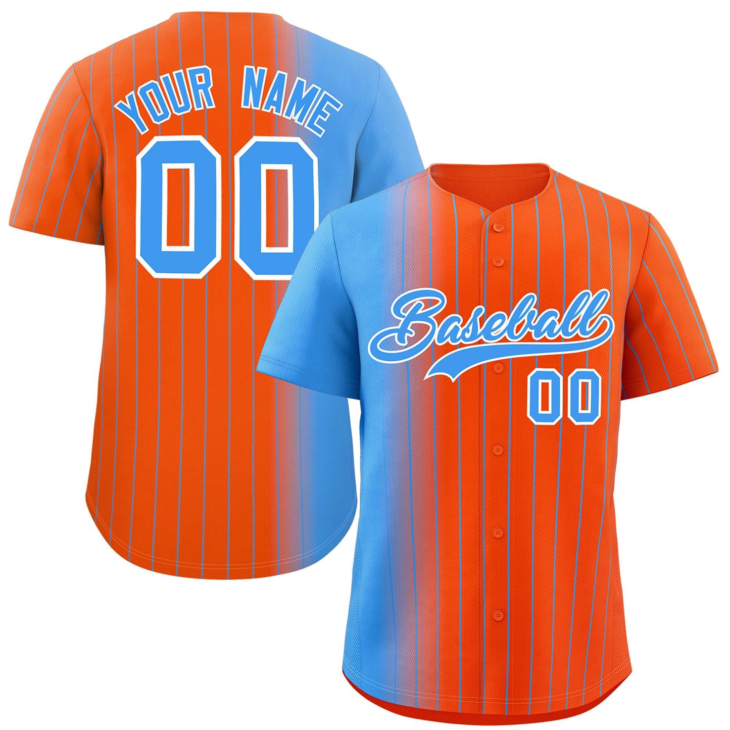 Custom Orange Powder Blue Pinstripe Personalized Gradient Authentic Baseball Jersey