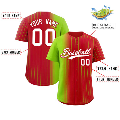 Custom Red Neon Green Pinstripe Personalized Gradient Authentic Baseball Jersey