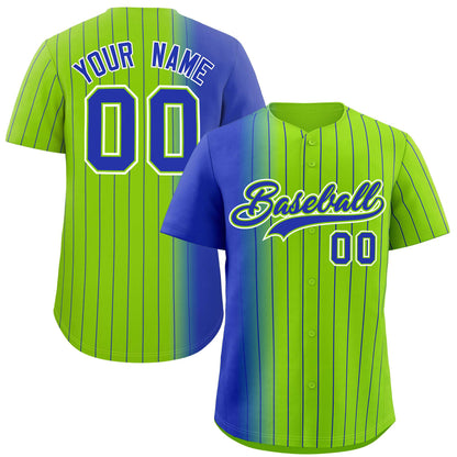 Custom Neon Green Royal Pinstripe Personalized Gradient Authentic Baseball Jersey