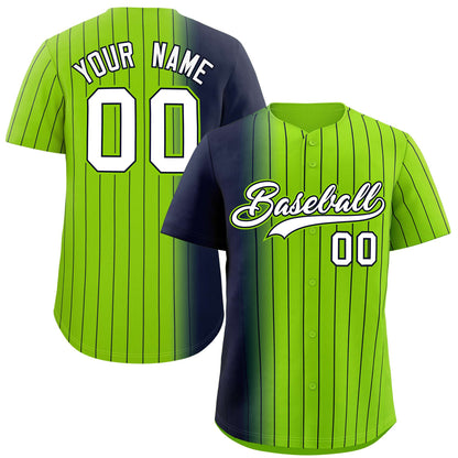 Custom Neon Green Navy Pinstripe Personalized Gradient Authentic Baseball Jersey