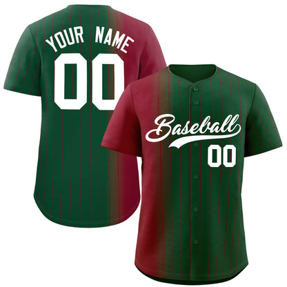 Custom Green Crimson Pinstripe Personalized Gradient Authentic Baseball Jersey